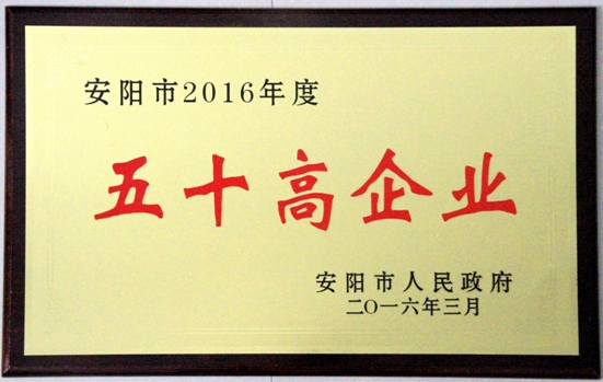 公司被评为安阳市2016年度五十高工业企业